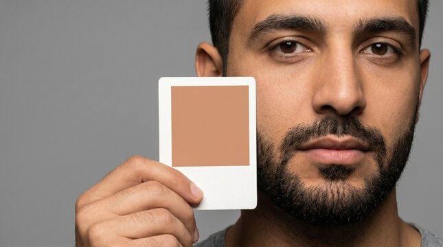 Hombre sosteniendo una tarjeta de calibraci&oacute;n de color para fotograf&iacute;a