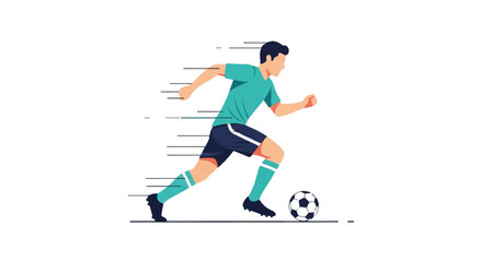 Obraz premium Side profile of a soccer player sprinting fast while dribbling the ball with the inside of the foot, sense of speed, minimalist motion lines, clean execution, minimalist flat vector artwork,