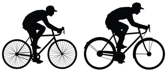 Obraz premium Cyclist Silhouette On White Background Two Views Of A Bicycle Rider