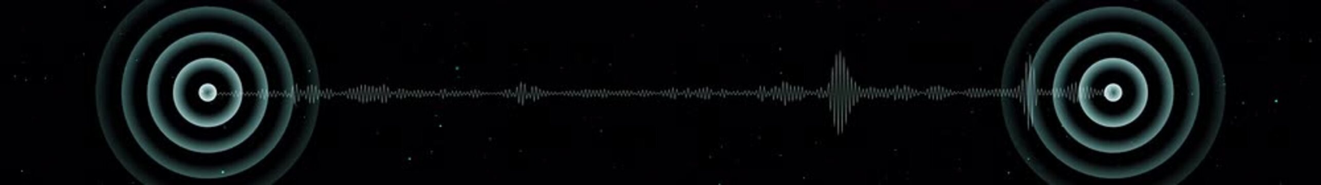 Digital audio waveform visualization with pulsing sound frequency rings