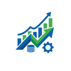 Fototapeta premium Business Growth Analytics and Security Icon Set – Financial Growth Chart with Upward Arrow, Data Protection and Upload Vector Illustration