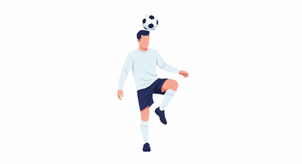 Fototapeta premium A soccer player skillfully balancing a ball on their knee, one leg lifted, perfect balance and coordination, minimalist athletic wear, clean aesthetic, minimalist flat vector artwork, clipart