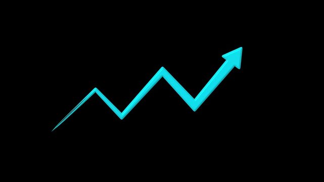 Cyan 3 d financial growth arrow chart rising on black background