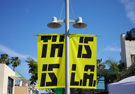 Fly Banner Mockup in Los Angeles Under Blue Sky