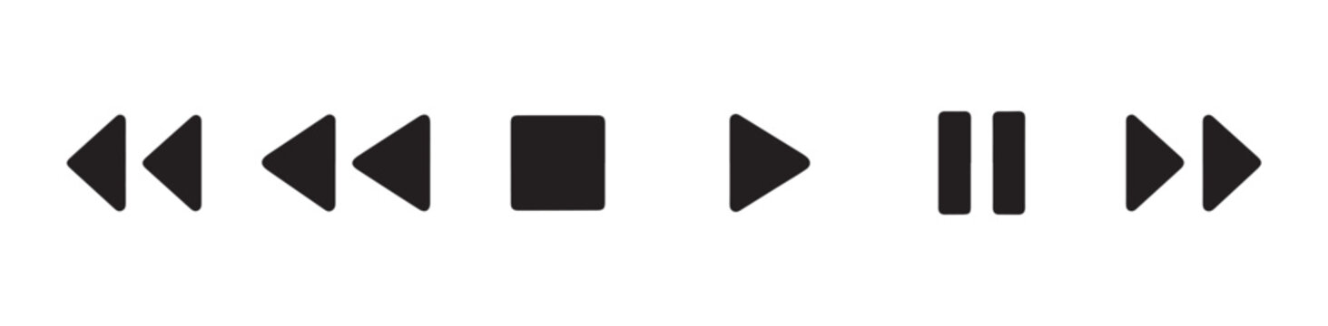 Audio player interface media set. button music for video, play, pause, stop, next and previous.
