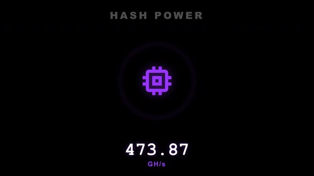 Cryptocurrency hash power mining processing animation with chip icon
