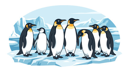 Emperor penguins standing on ice in an arctic landscape © Entung