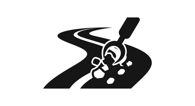 Icon depicting a road repair construction process with a shovel.