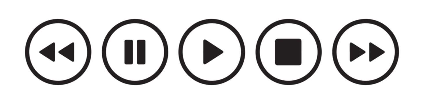 Media player control buttons including fast forward and rewind icons for user interface design.