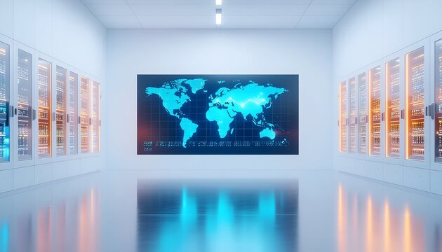 Abstract digital data visualization with global network connections.