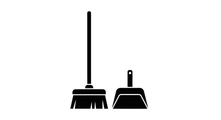 Fototapeta premium Black silhouette icon of a broom and dustpan for cleaning.