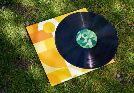 Mockup of Vinyl record on grass