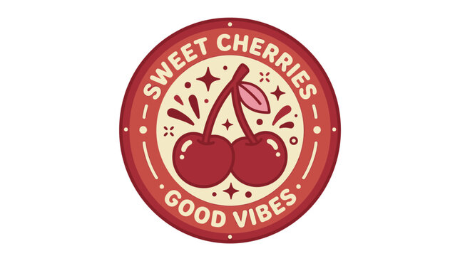 Retro badge style design with cherries and sweet vibes text.