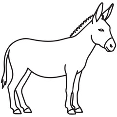 Fototapeta premium Donkey line art vector illustration with black outline for coloring page and farm animal educational material