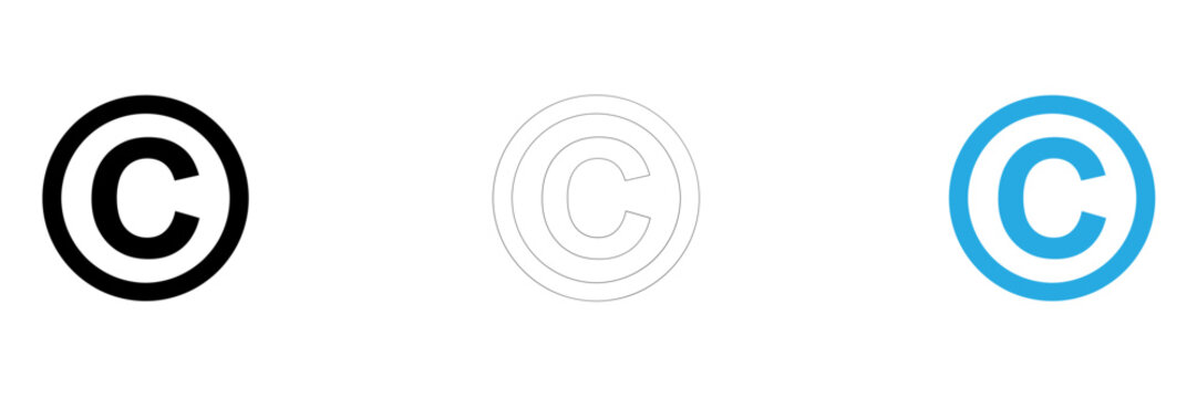 Minimalist copyright and creative commons icons set isolated on transparent background, Vector