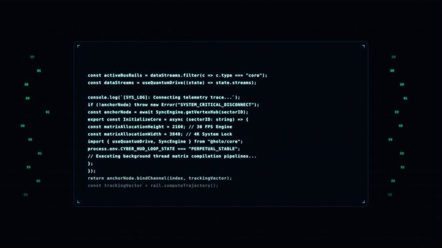 Motion of computer code and digital data streams in a high-tech environment for cybersecurity analysis.