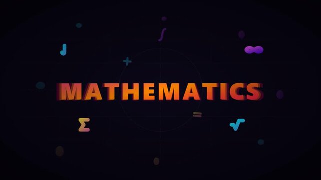Mathematics Word Art with Symbols Floating Background.