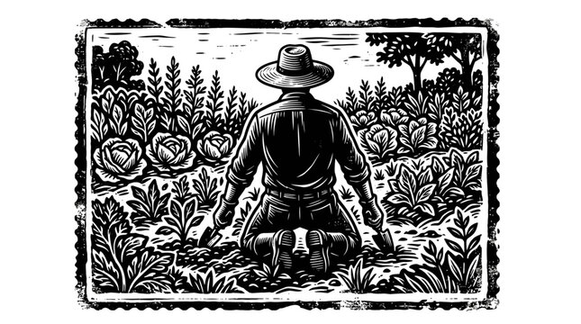 A dedicated farmer working in his vegetable garden.
