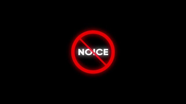 Noice meme text animation with red prohibited symbol on black background