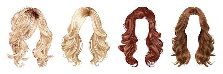 Naklejka premium PNG Realistic digital wigs in various styles and colors, transparent background