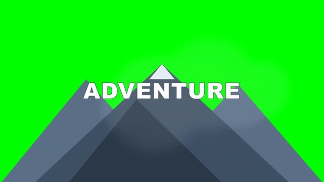 4K green screen ADVENTURE animated title - fog drifts to reveal a mountain title, kinetic typography motion graphics intro overlay, chroma key