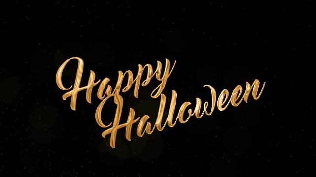 Golden Happy Halloween Script Text with Sparkles lettering