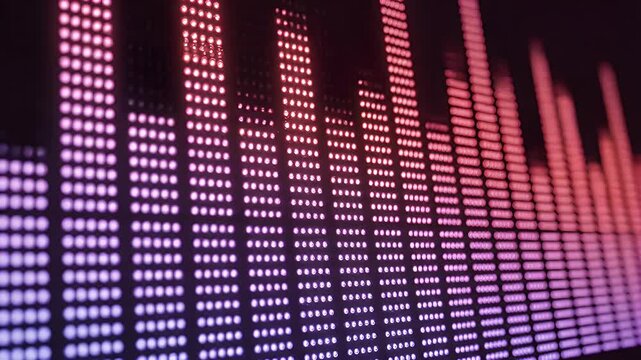 Blurred gradient of pink and purple dots forming equalizer bars