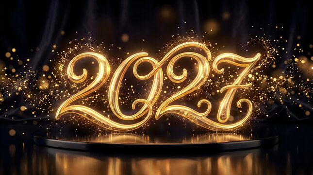 Happy new year 2027 gold sparkling typography celebration with typography
