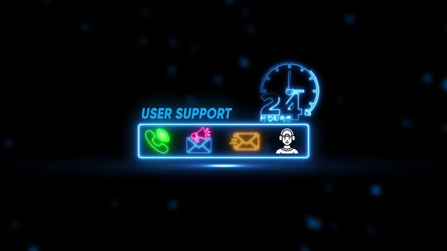 24/7 user support neon sign animation with contact