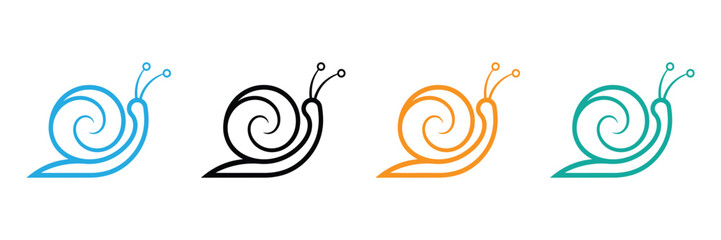 Colorful snail icons in blue, Black, Orange, And green on white background © graphicsart.one