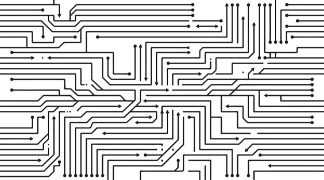 Circuit board seamless pattern vector, black and white electronic motherboard background, digital technology microchip texture for engineering