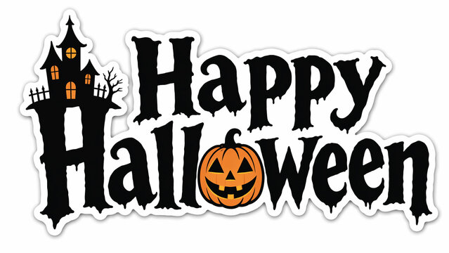 Happy Halloween greeting with haunted house and pumpkin illustration