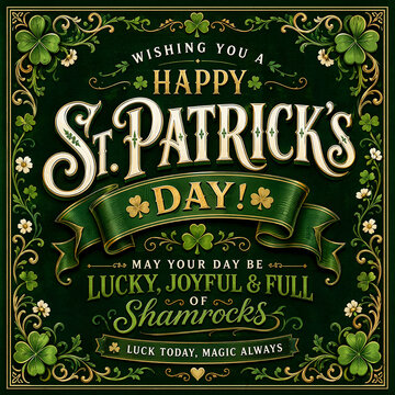 Decorative St. Patrick's Day greeting card with shamrocks