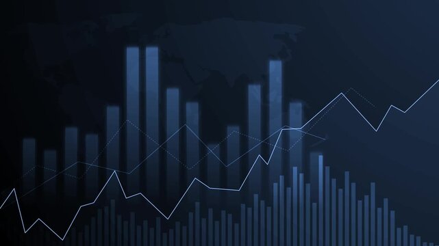 Monochrome global finance chart animation background, Business chart with rising line animated