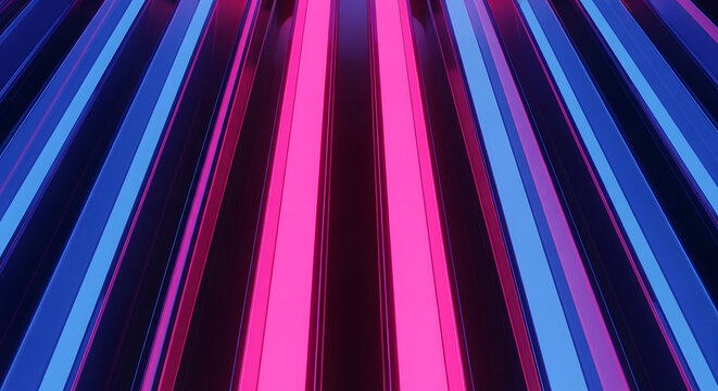Neon Glow Abstract: A mesmerizing abstract pattern of parallel neon lights in vibrant pink and electric blue hues, creating a futuristic and energetic visual experience.