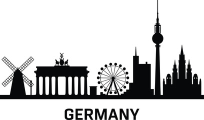 Germany City Skyline Silhouette Vector with Famous Landmark Architecture Design © MdAbdullahAl