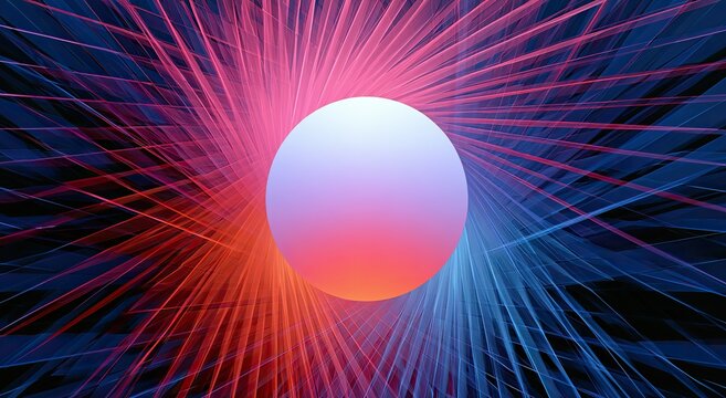 Glowing sphere at center of radiating colorful light beams