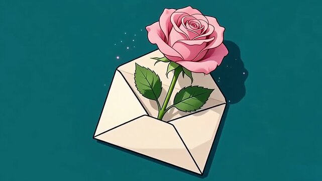 Rose Growing from Envelope with Valentine Love and Romance Theme