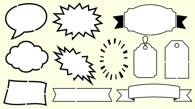 Blank speech bubble, ribbon and label frame set vector
