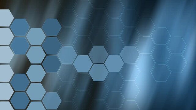 Abstract hexagonal tech background animation, Hexagonal pattern over diagonal light streaks, modern technology background