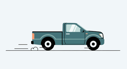 Fototapeta premium teal pickup truck driving fast on road