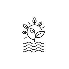 Fototapeta premium Line art icon of sun, sprout, and water ripples.