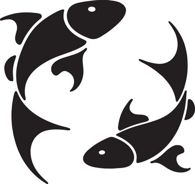 Stylized vector graphic of two fish swimming in a circular motion with circular