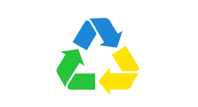 Colorful recycling symbol featuring three distinct arrows in blue green and yellow.
