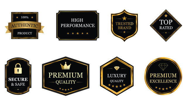 Premium Luxury Golden Label Badge Collection with Quality Certification Emblems Vector Set