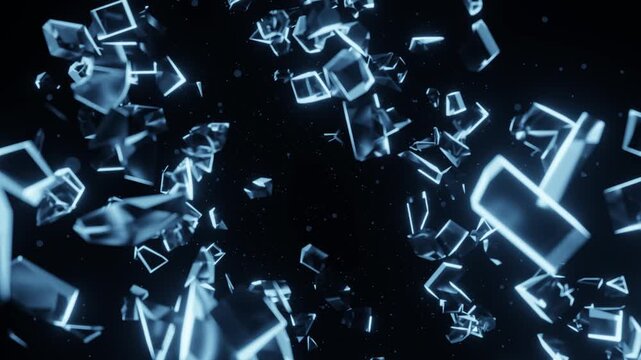 Artificial Intelligence Glowing Text with Shattered Glass Effect on Black Background. 4K