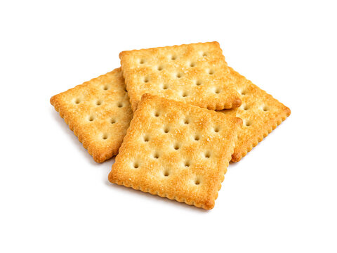Crispy square crackers biscuits isolated on white background