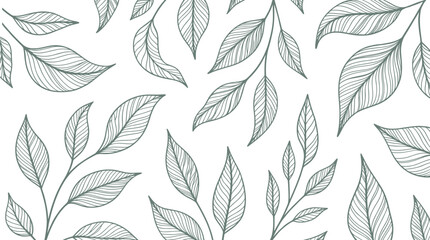 Seamless pattern with elegant hand drawn line art leaves branches isolated on white background vector backdrop © Yesrath Hasan Sobuj