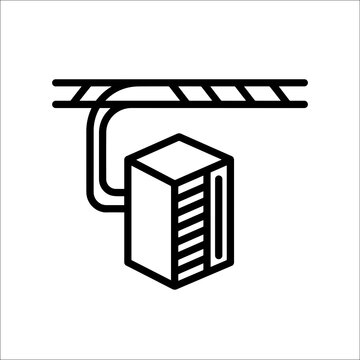 Single server cabinet connected to overhead network cabling with datacenter