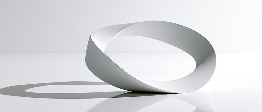 A continuous, one-sided Mobius strip forms a loop against a white background
